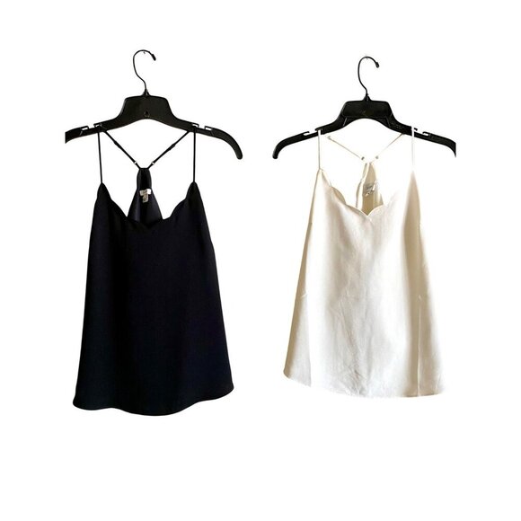 J Crew Scalloped Adjustable Camisole Sz 2 Off White & Black Lined Set of 2 poly - Picture 1 of 11